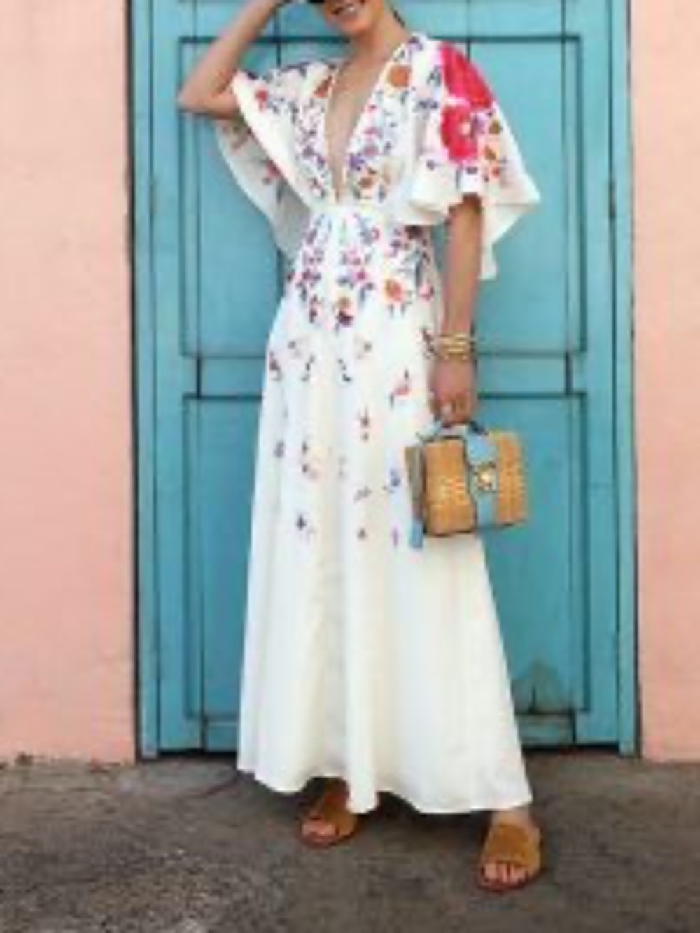NEW ASOS floral embroidered kimono style Deep Plunge maxi dress 2P NWT